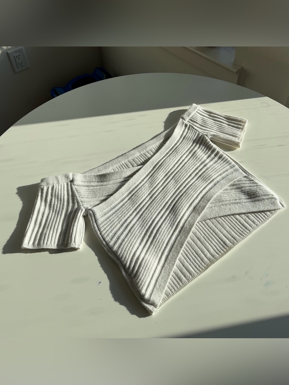 aerie‎ Ribbed Off-Shoulder Knit Top in Ivory
